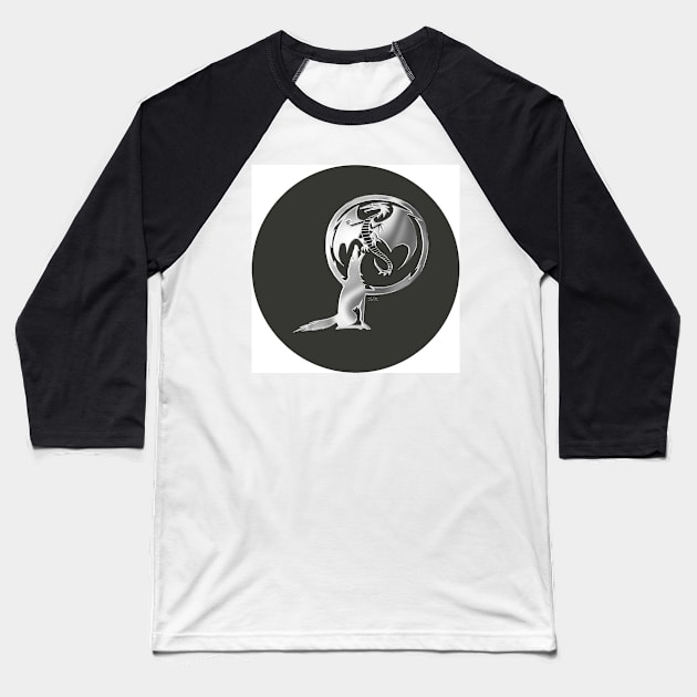 Wolf and Dragon Pewter black Baseball T-Shirt by SteamyR